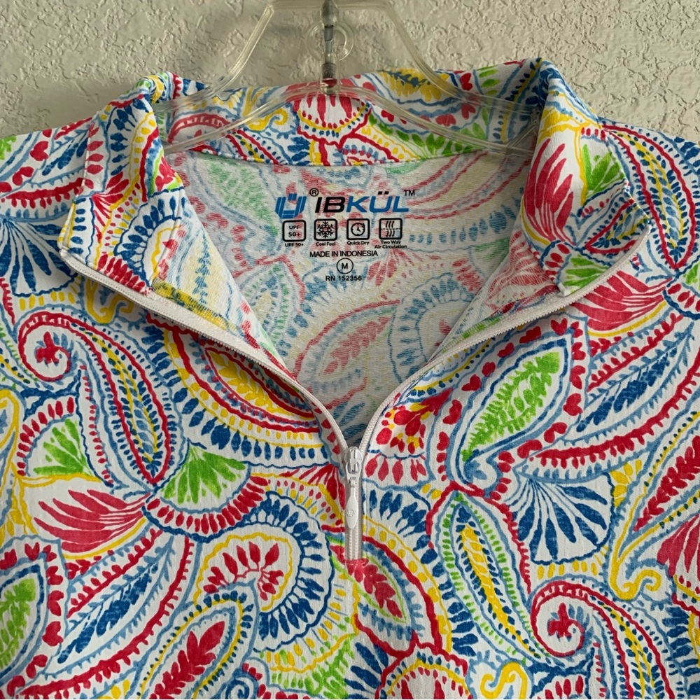 NWT Ibkul 1/4 Zip Shirt Top Womens M Golf Tennis Paisley UPF50 Mesh Vent Preppy - Picture 4 of 16